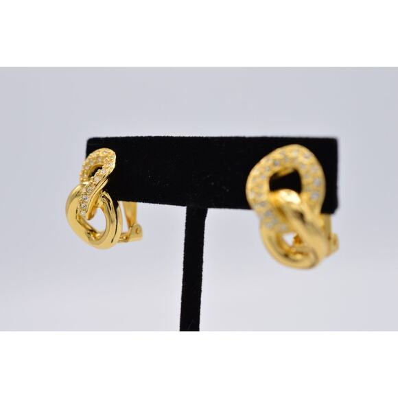 Christian Dior Vintage Crystal Clip On Earrings Linked Gold Signed 1980s BinH - Picture 3 of 12
